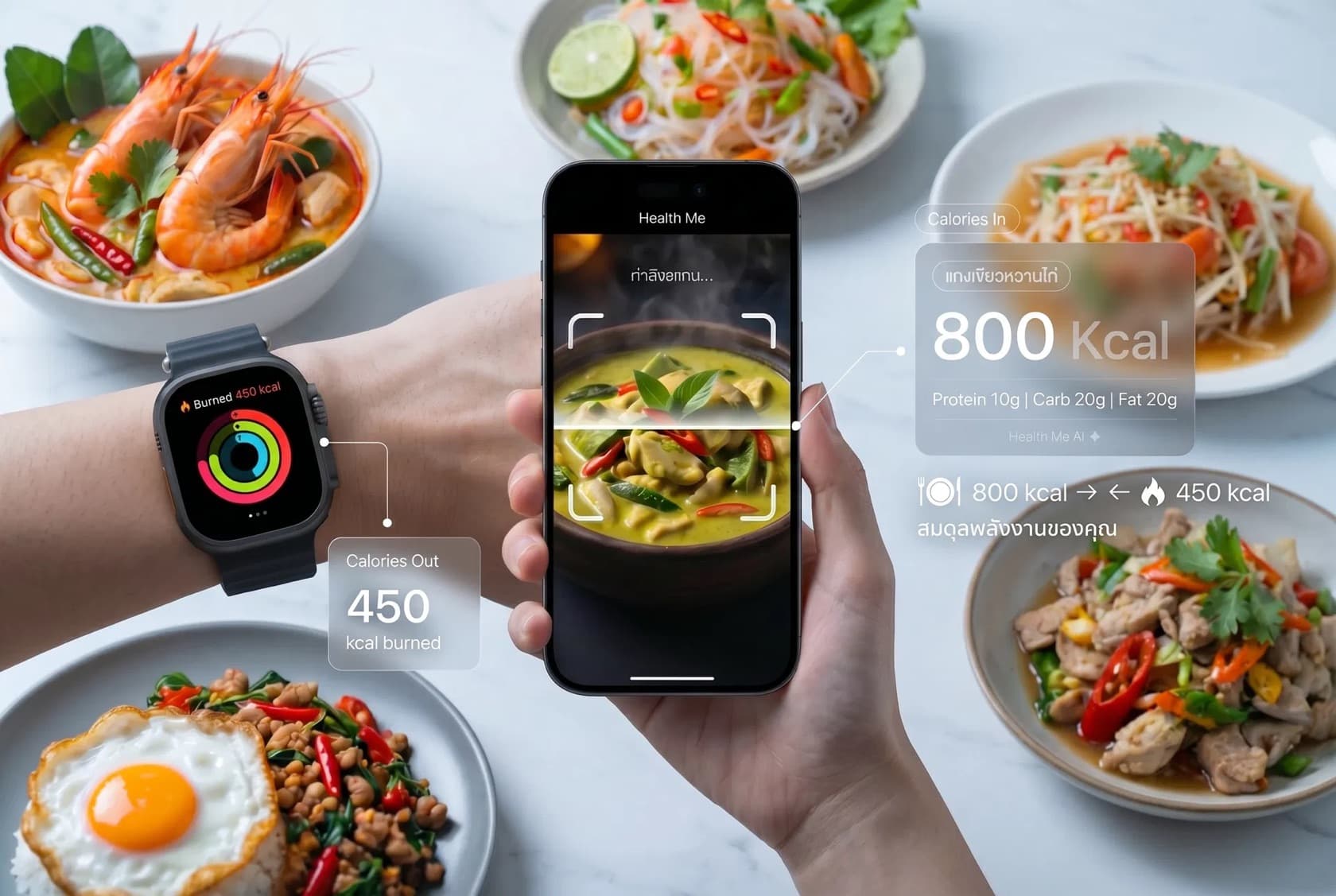 Health Me — ถ่ายรูปอาหาร AI วิเคราะห์แคลอรีและสมดุลพลังงานทันที